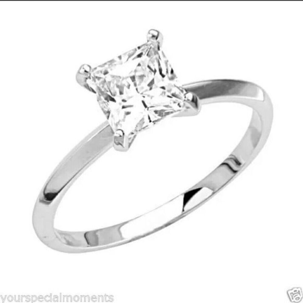 1ct Princess cut 14k white gold Engagement ring size 5.5